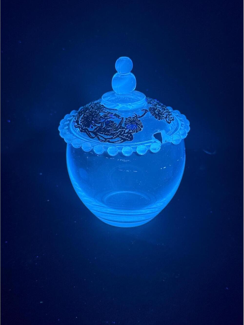 Imperial Glass Candlewick Marmalade Jar w/ Silver Overlay Lid – UV Reactive